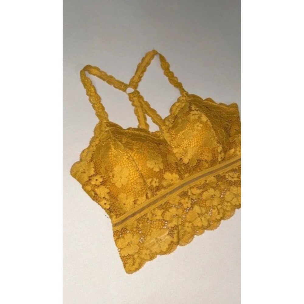 JadyK Juliette Deluxe Racerback Lace Bralette Mustard Yellow Floral S/M fall